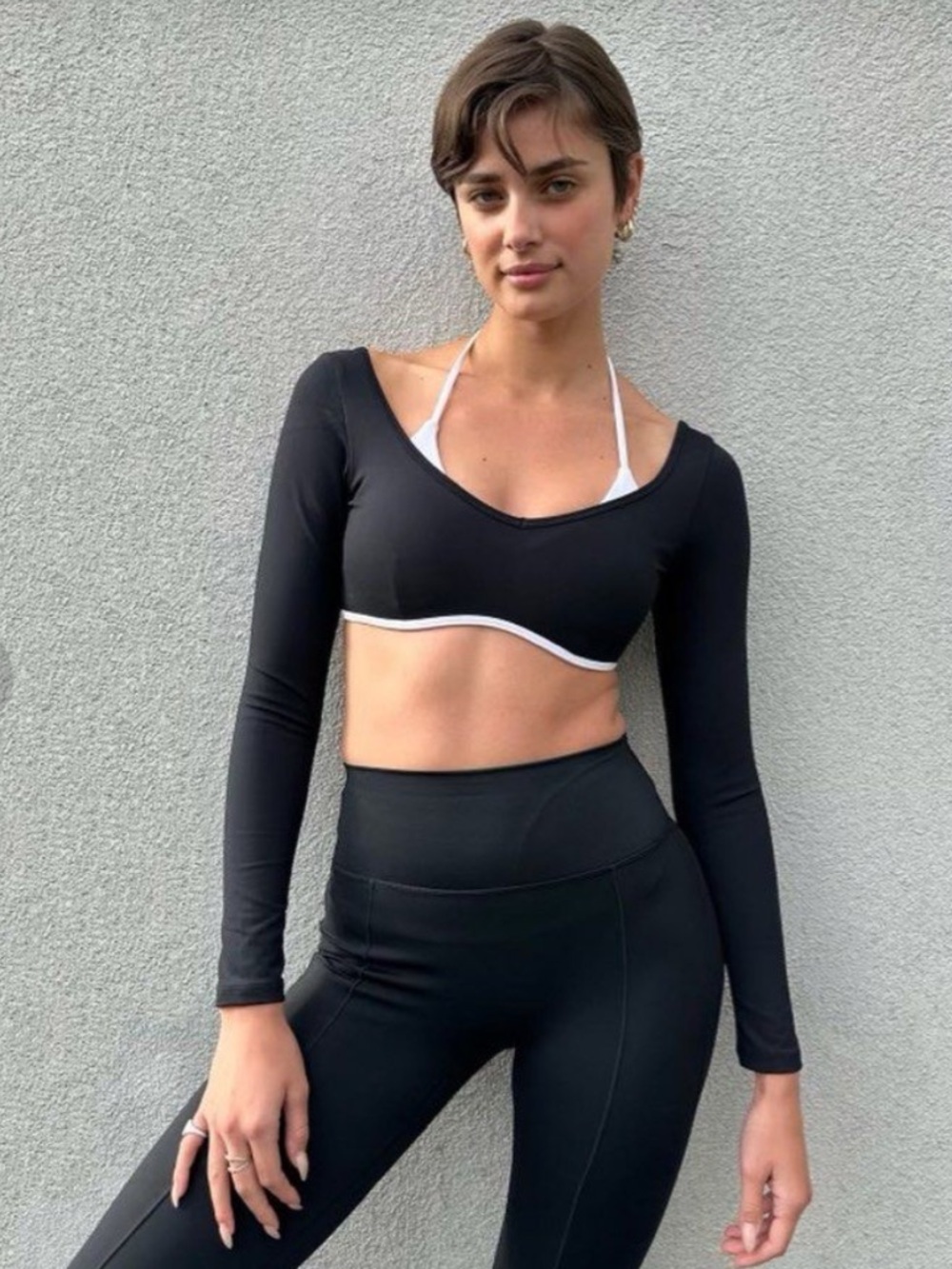 CSB Serenity Capri Long Sleeve Crop Top - B&W SMALL